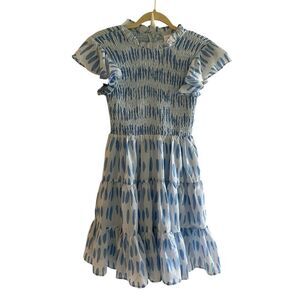 J Marie Blue Polka Dot Party Dress Women’s Sz XS Fit n Flare Twirl Short Smocked